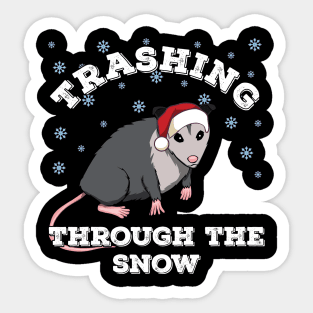 Christmas Opossum trashing through the snow Sticker